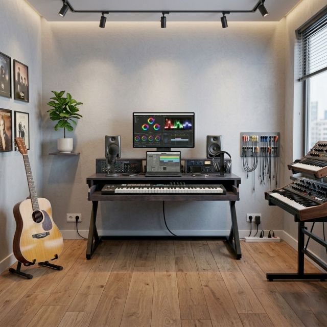 Bàn StudioDesk có hộp điện 140x82cm gỗ cao su SD68037