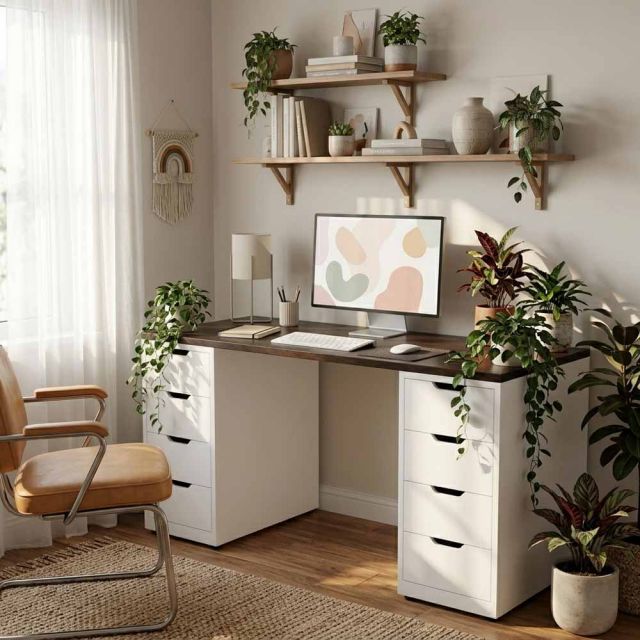 Bàn làm việc chân tủ 140x60cm gỗ tự nhiên BD68183