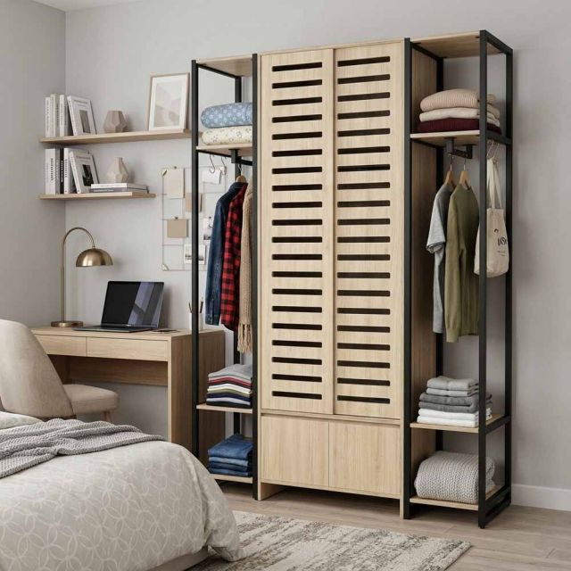 Tủ kệ quần áo 160x55x235cm gỗ plywood khung sắt TQA68093