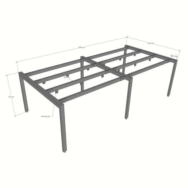 Chân sắt lắp ráp cho bàn cụm 4 người 240x120cm hệ Rectang HCRT046
