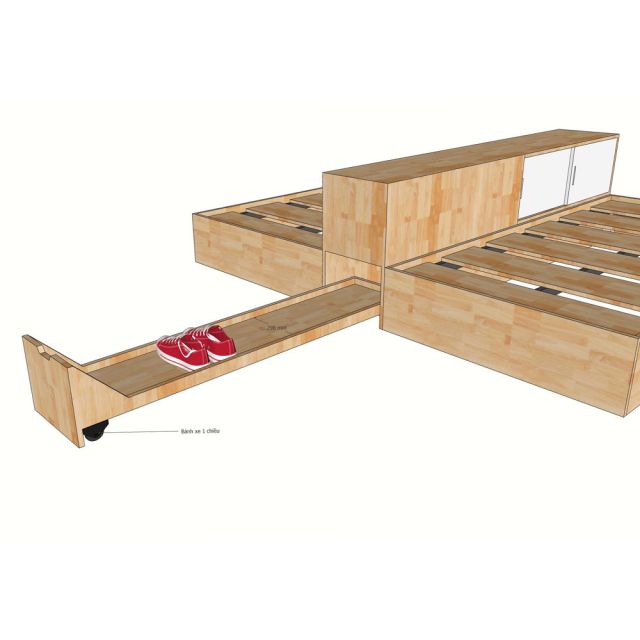 Giường ngủ đôi 245x204x63cm gỗ cao su GN68065