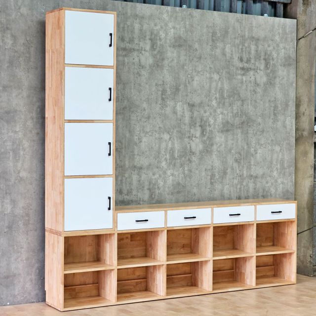 Hệ tủ kệ trang trí 225x32x225cm gỗ cao su KTT68077