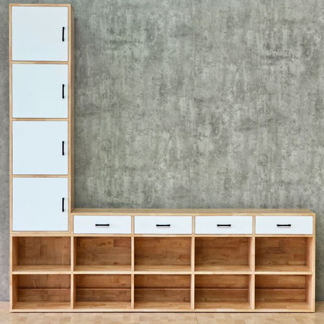 Hệ tủ kệ trang trí 225x32x225cm gỗ cao su KTT68077