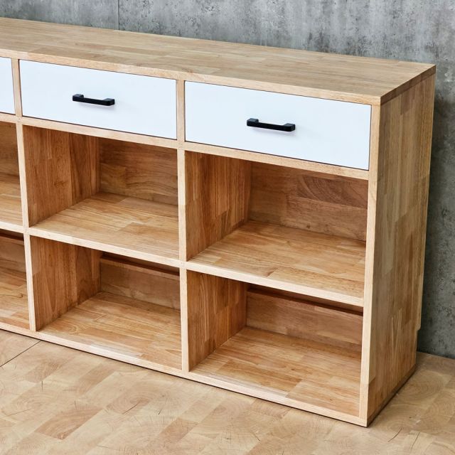 Hệ tủ kệ trang trí 225x32x225cm gỗ cao su KTT68077