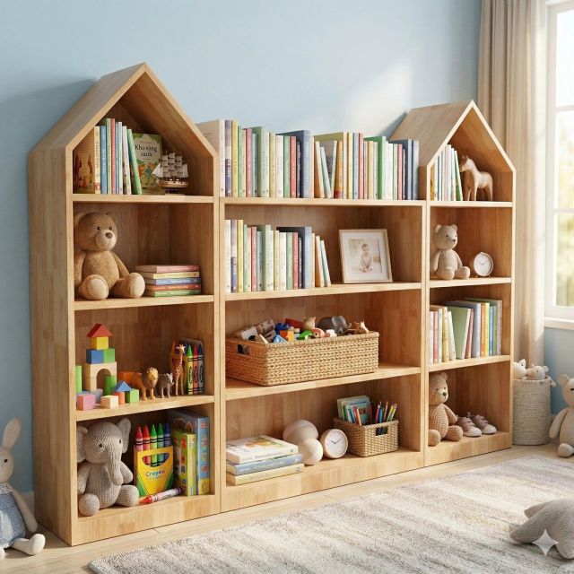 Bộ tủ kệ cho bé 160x30x110cm gỗ cao su TREM012