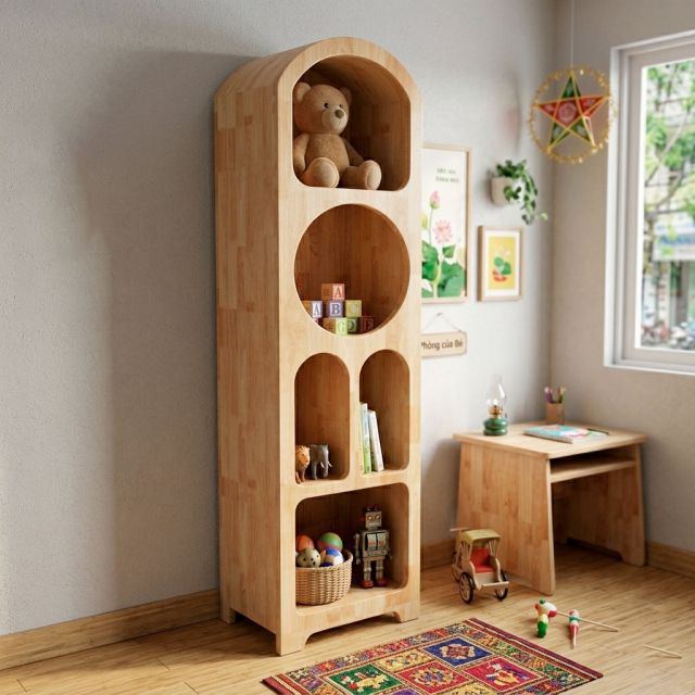 Kệ sách cho bé 40x30x150cm gỗ cao su TREM007