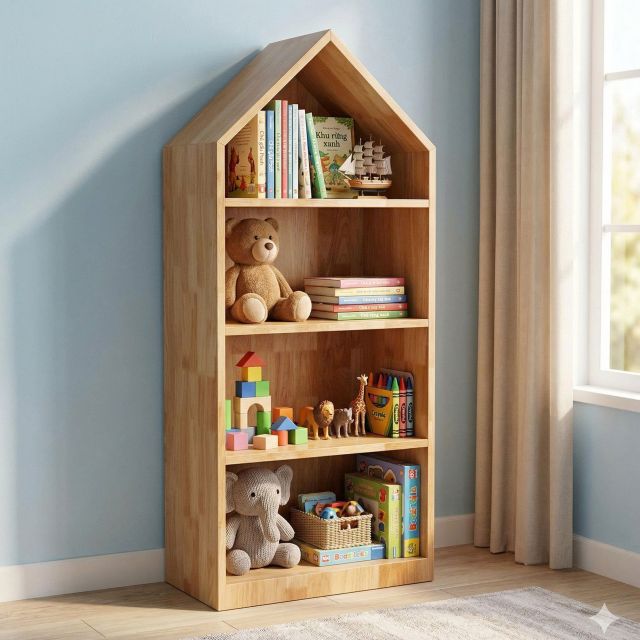 Kệ sách cho bé 40x30x110cm gỗ cao su TREM009