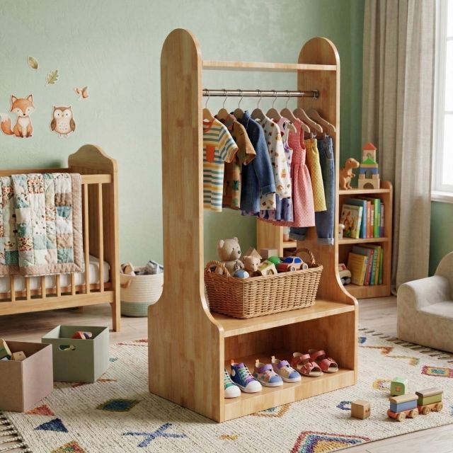 Tủ kệ treo quần áo trẻ em 60x40x120cm gỗ cao su TREM015