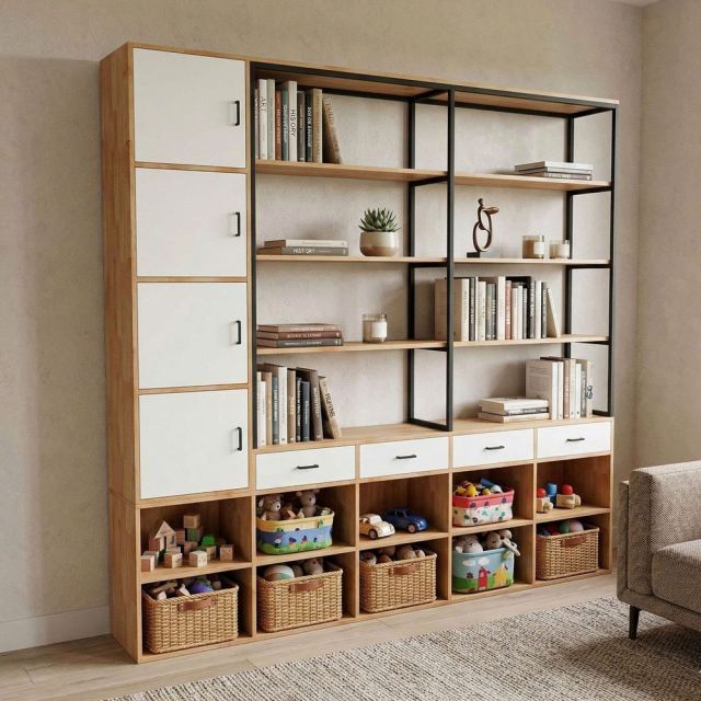 Kệ trang trí gỗ cao su 225x32x225cm gỗ cao su KTT68074