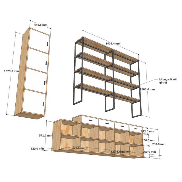 Kệ trang trí gỗ cao su 225x32x225cm gỗ cao su KTT68074