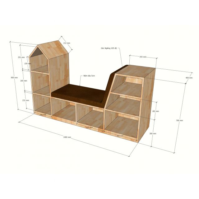 Kệ trẻ em 140x40x90cm gỗ cao su TREM016