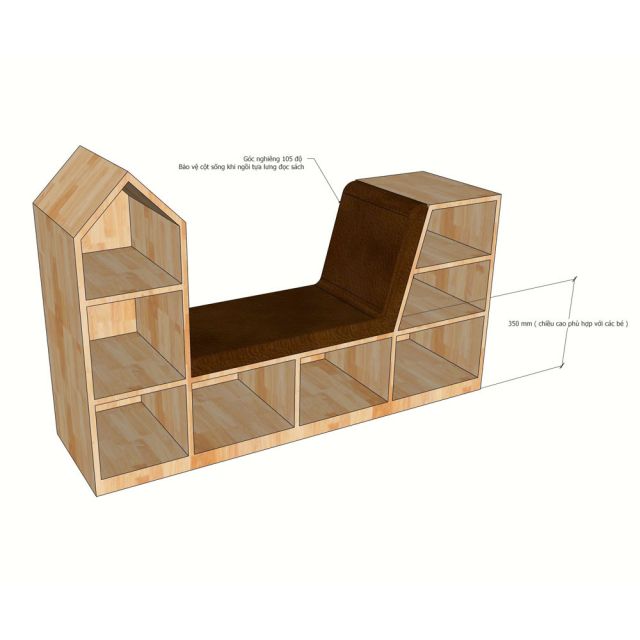 Kệ trẻ em 140x40x90cm gỗ cao su TREM016