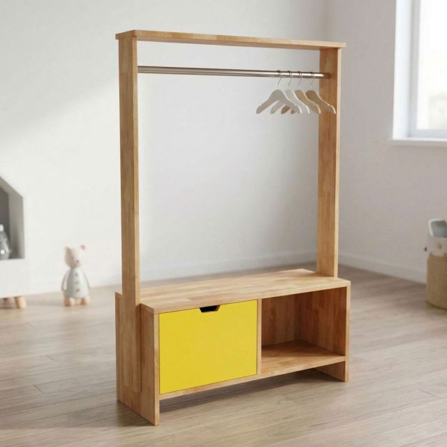 Kệ treo quần áo trẻ em 80x30x130cm gỗ cao su TREM005