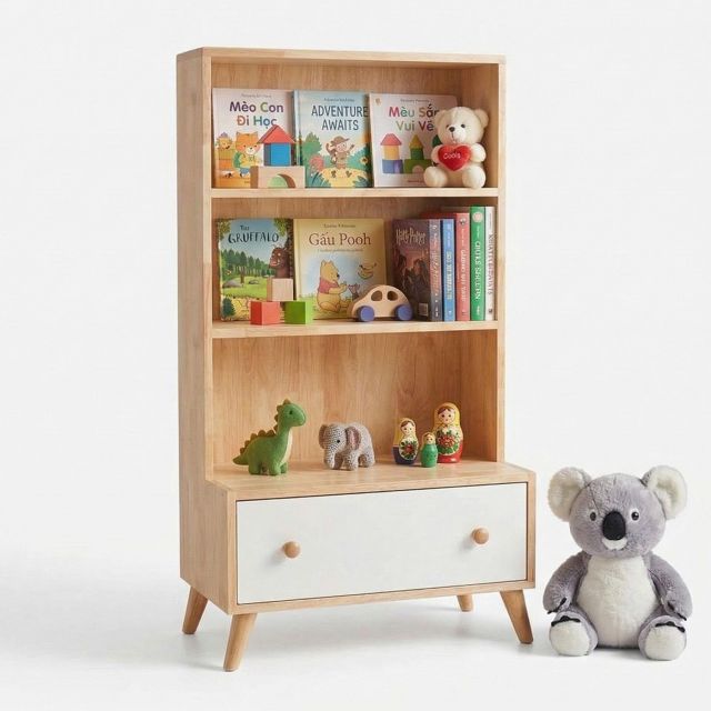 Kệ sách cho bé 60x35x110cm gỗ cao su TREM008