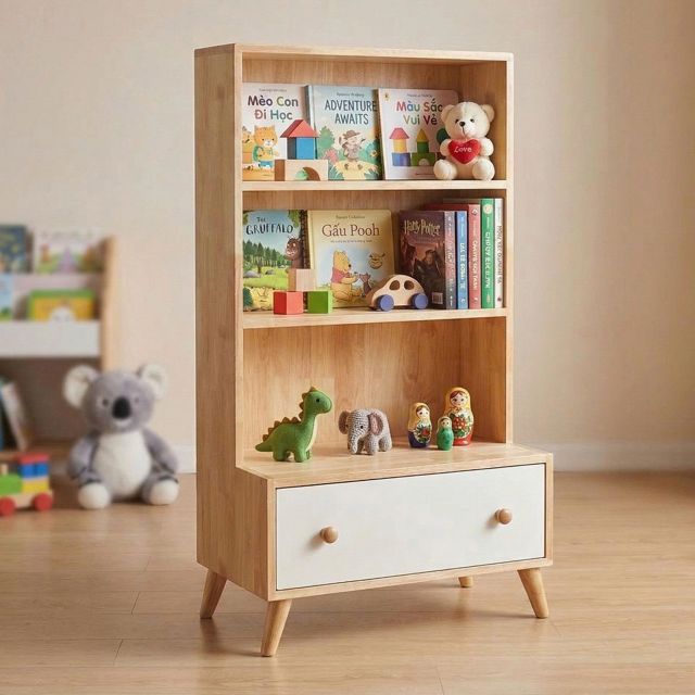 Kệ sách cho bé 60x35x110cm gỗ cao su TREM008