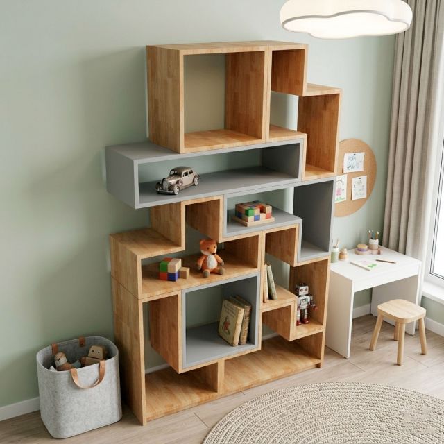 Kệ xếp hình cho bé 100x35x163cm gỗ cao su TREM018