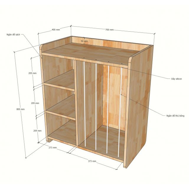 Kệ cho bé 70x40x80cm gỗ cao su TREM020