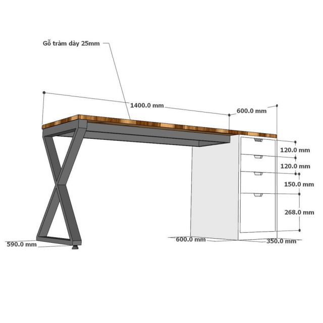 Bàn gác tủ chân chữ X 140x60cm gỗ tự nhiên BD68181