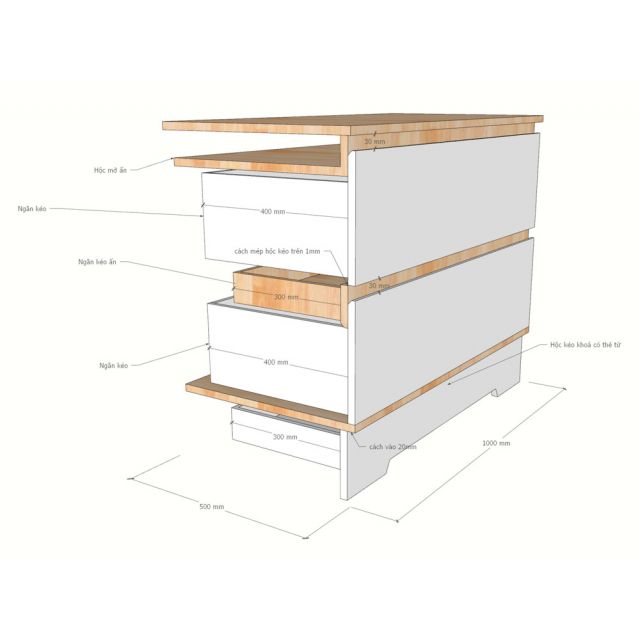 Tủ giấu tiền 100x50x80cm gỗ cao su GITI001
