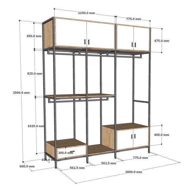Kệ treo quần áo 200x60x250cm gỗ cao su TQA68089
