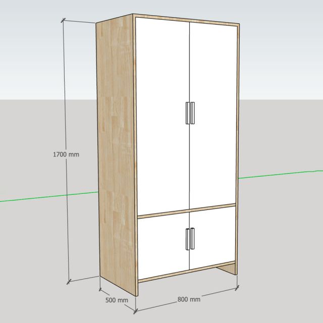 Tủ quần áo 2 cánh 80x50x170cm gỗ cao su TQA68090