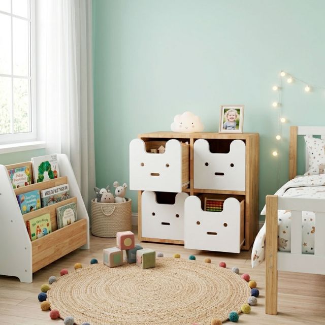 Tủ trẻ em 4 ngăn 60x40x60cm gỗ cao su TREM002