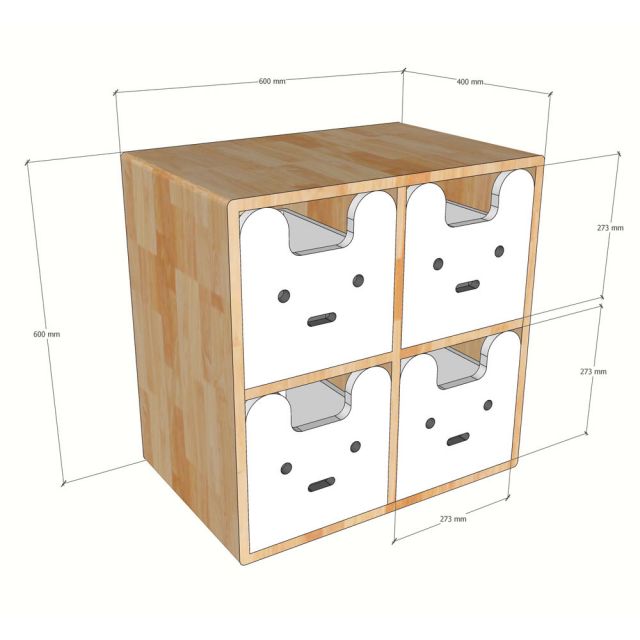 Tủ trẻ em 4 ngăn 60x40x60cm gỗ cao su TREM002