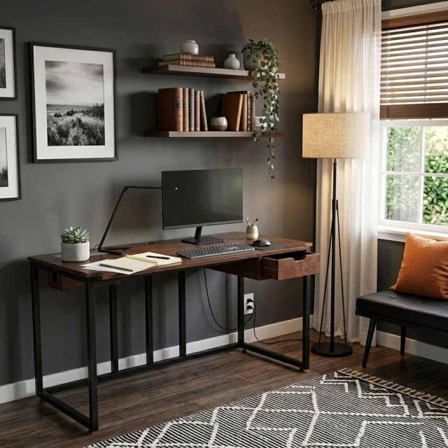 Bàn làm việc 140x60cm có ngăn kéo gỗ cao su chân sắt BD68186