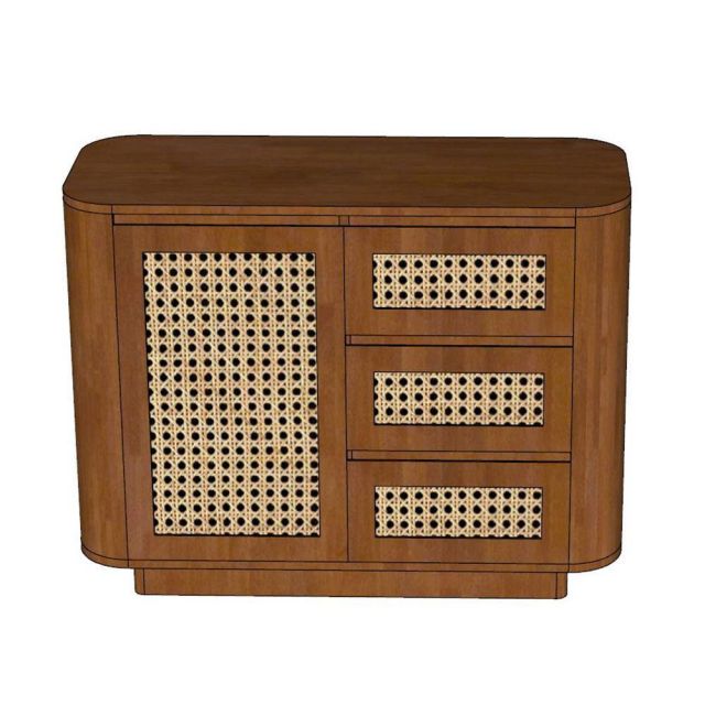 Tủ trang trí JINU 100x40x78cm gỗ cao su cửa lưới mây KTT68078