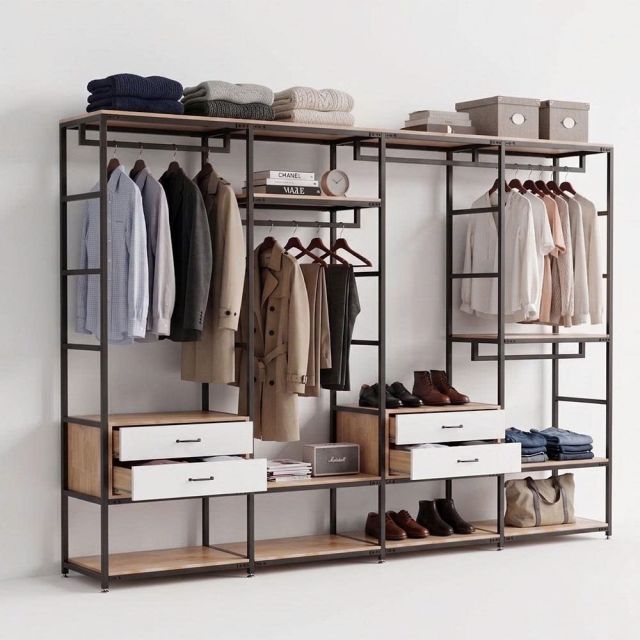 Kệ tủ treo quần áo 312x30x200cm gỗ cao su TQA68095