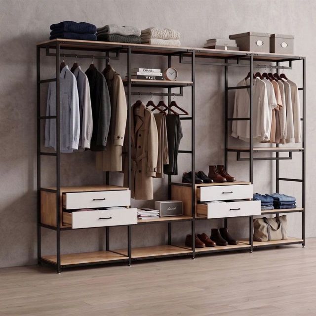 Kệ tủ treo quần áo 312x30x200cm gỗ cao su TQA68095