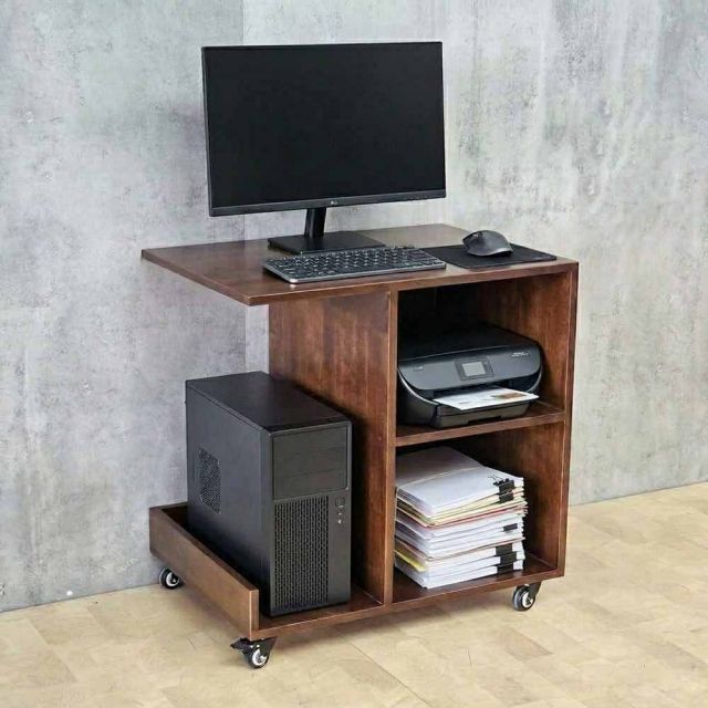 Kệ máy in kèm kệ CPU gỗ tự nhiên KMI68001