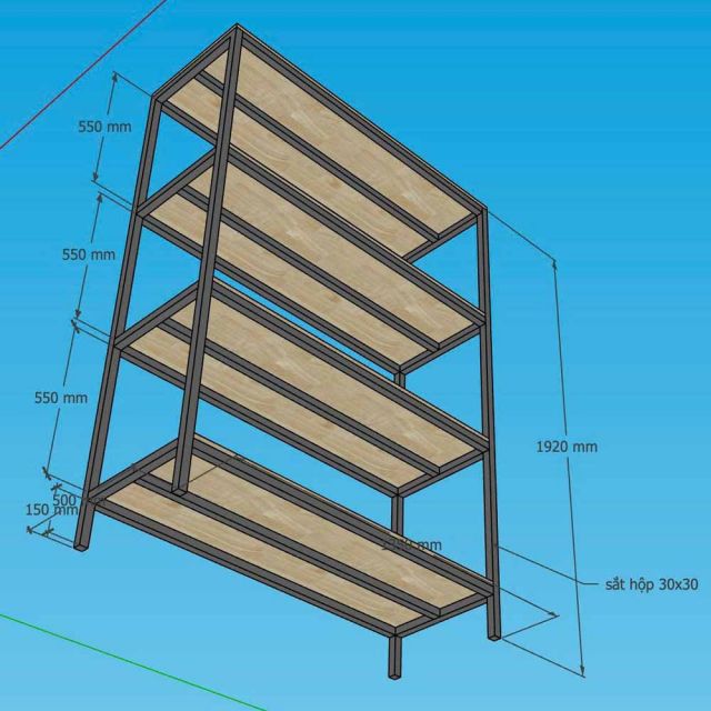 Kệ trưng bày 135x50x192cm gỗ cao su khung sắt KTT68080