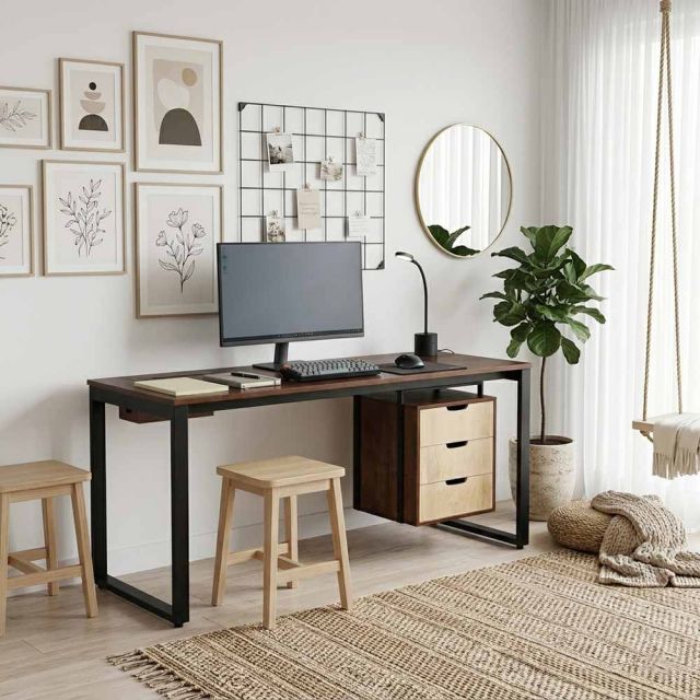 Bàn làm việc có ngăn tủ 160x60cm gỗ cao su hệ Rectang HBRT128
