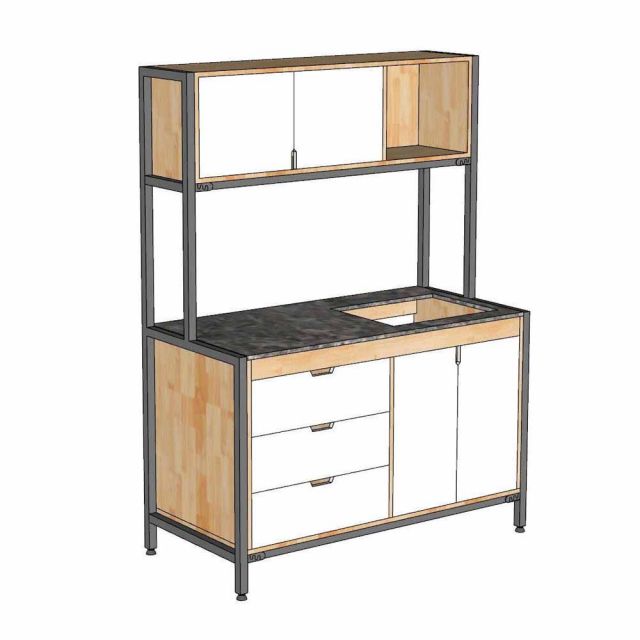 Kệ nhà bếp 126x60cm gỗ cao su mặt đá chân sắt KTB68274