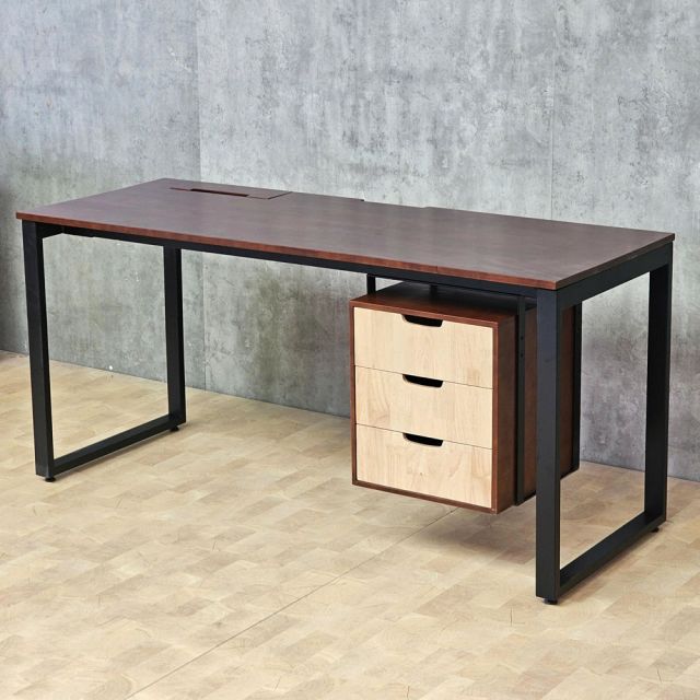 Bàn làm việc có ngăn tủ 160x60cm gỗ cao su hệ Rectang HBRT128