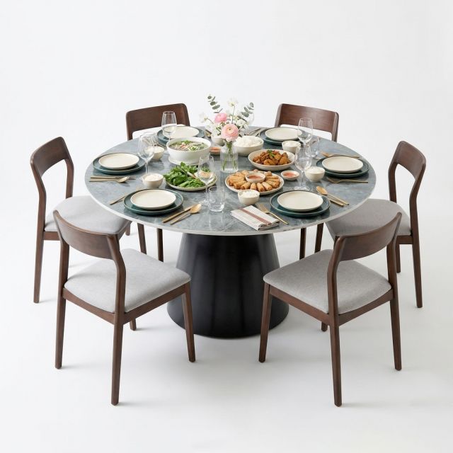 Bàn ăn tròn 120cm mặt ceramic chân sắt BA68313