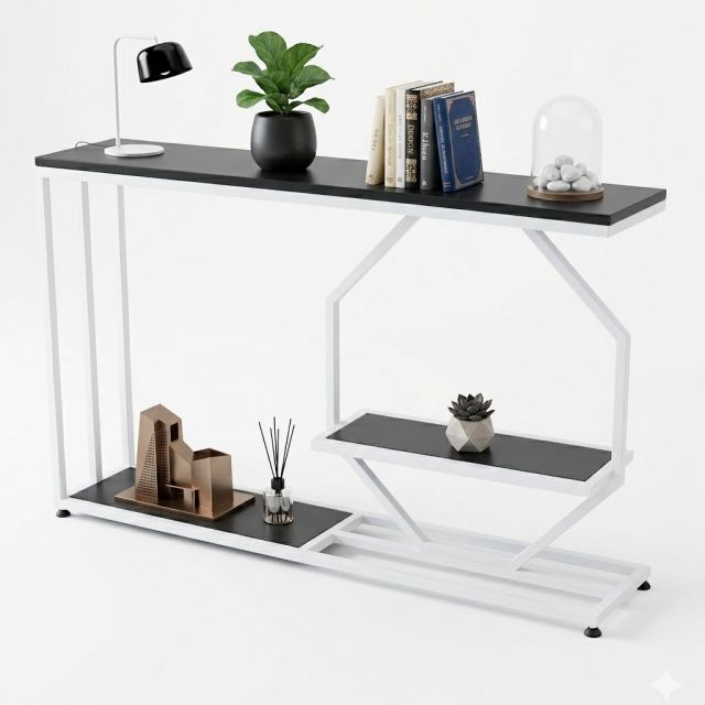 Bàn console 120x25x75cm gỗ cao su khung sắt CST116