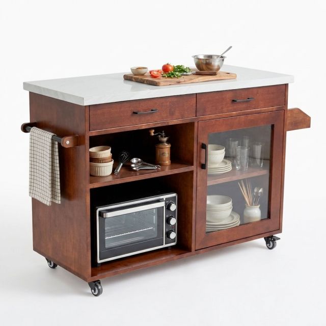 Bàn đảo bếp di động gỗ cao su KISL013