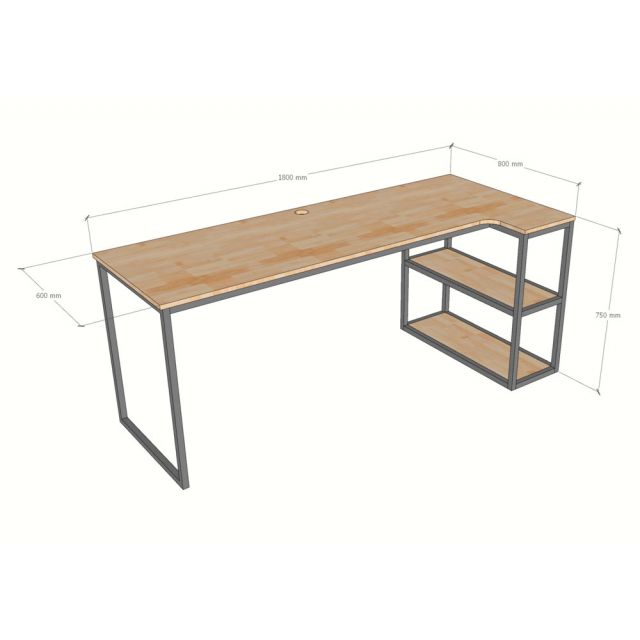 Bàn góc L liền kệ 180x80cm gỗ cao su CD68051