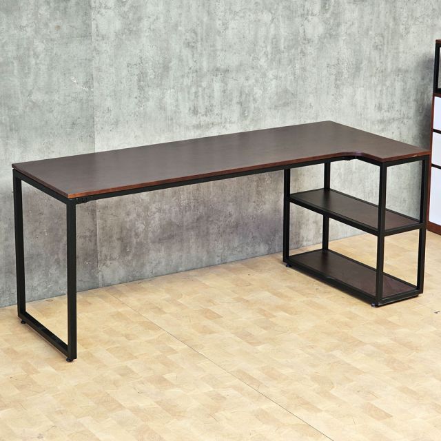 Bàn góc L liền kệ 180x80cm gỗ cao su CD68051