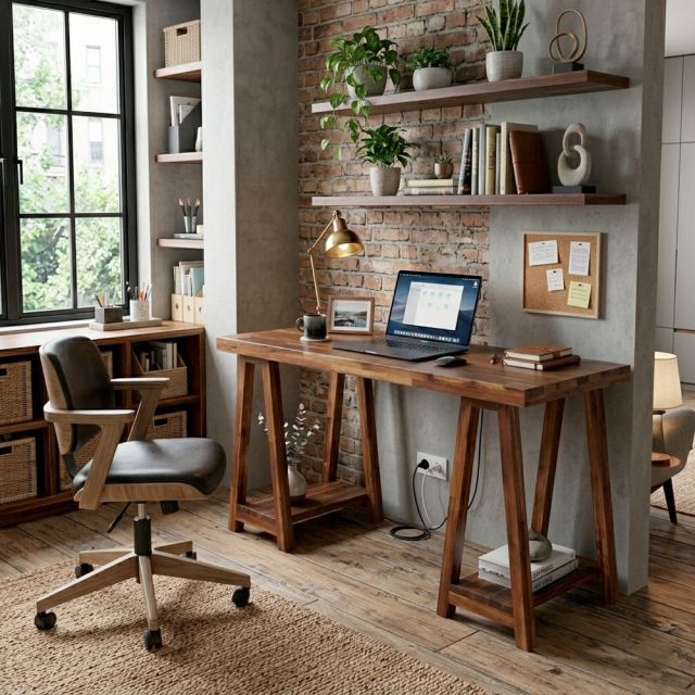 Bàn làm việc 140x60cm gỗ tràm kết hợp kệ để CPU BD68176