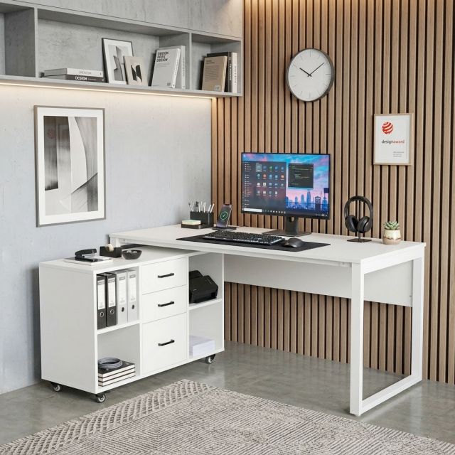 Bàn giám đốc có tủ di động 160x70cm gỗ cao su HBRT106