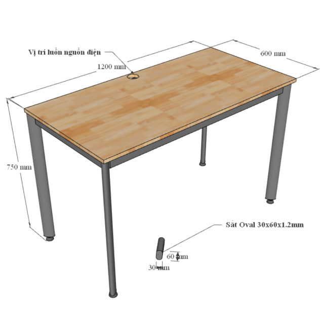 Bàn làm việc 120x60cm mặt bo cong gỗ plywood HBOV054