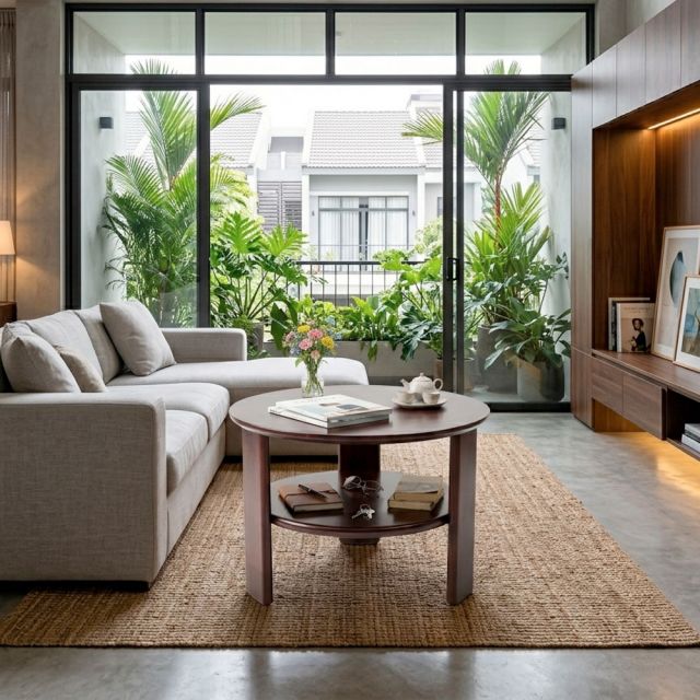 Bàn sofa tròn 2 tầng 60x60cm gỗ tràm TT68372