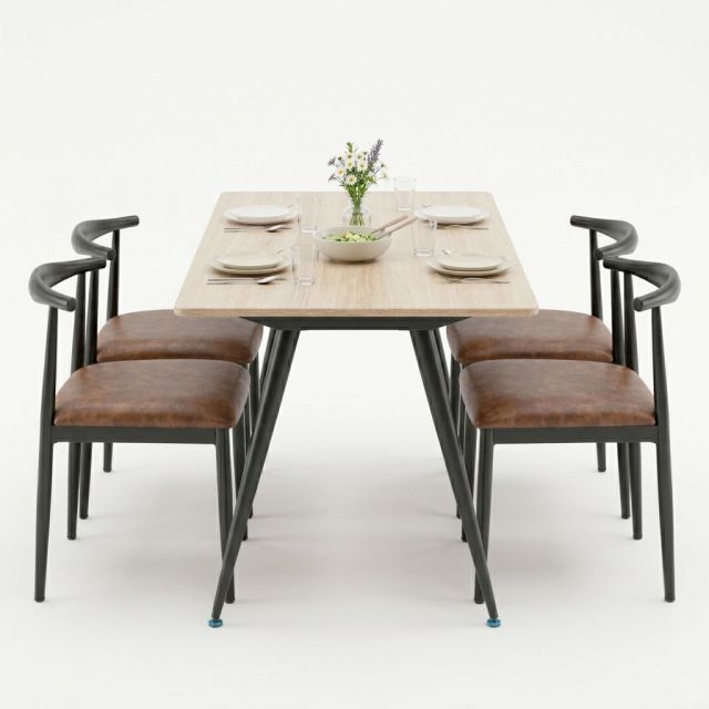 Combo bàn ăn chữ nhật 120x70cm và 4 ghế Bull sắt BBA233