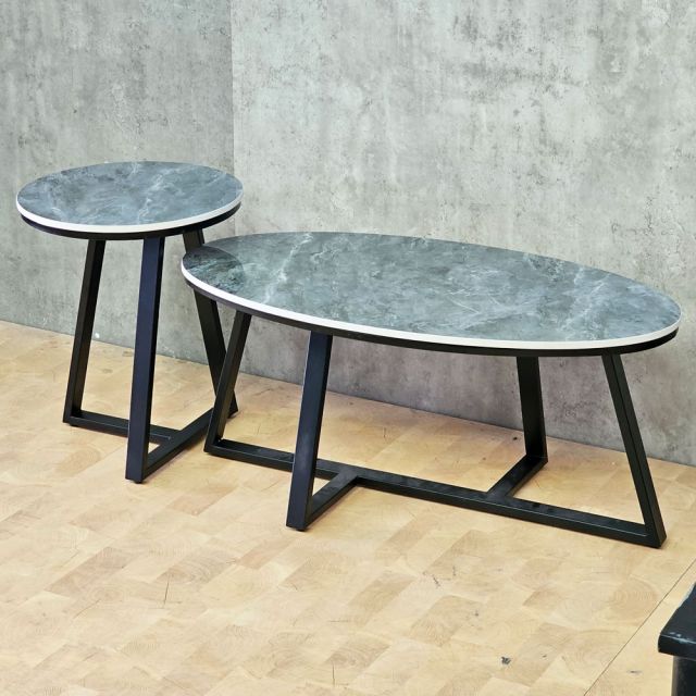 Bàn sofa đôi hình Elip mặt đá chân sắt TT68212