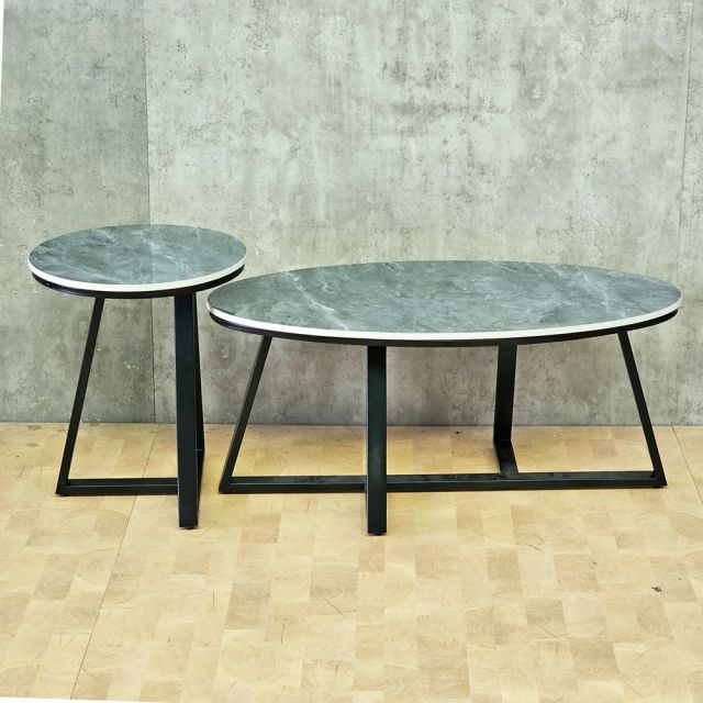 Bàn sofa đôi hình Elip mặt đá chân sắt TT68212