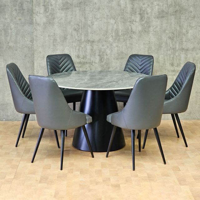 Combo bàn ăn tròn và 6 ghế ăn bọc da BBA234