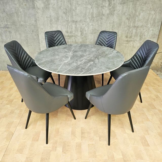 Combo bàn ăn tròn và 6 ghế ăn bọc da BBA234